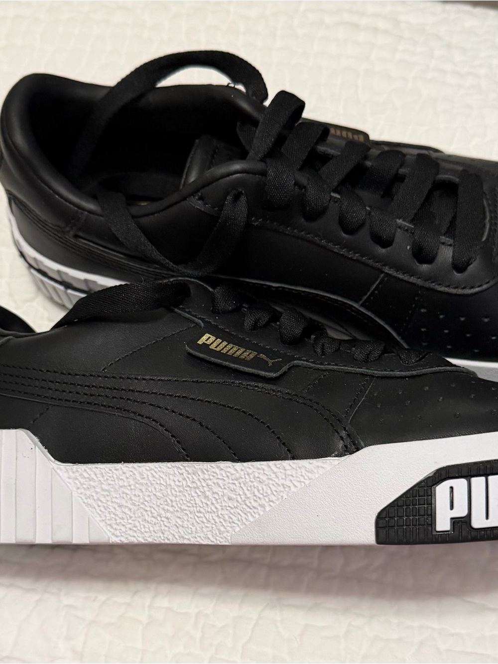 Puma Black Leather Platform Sneakers with White Sole women